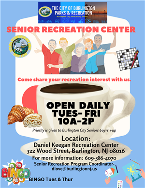 Senior Recreation Open Tues-Fri, 10a-2p